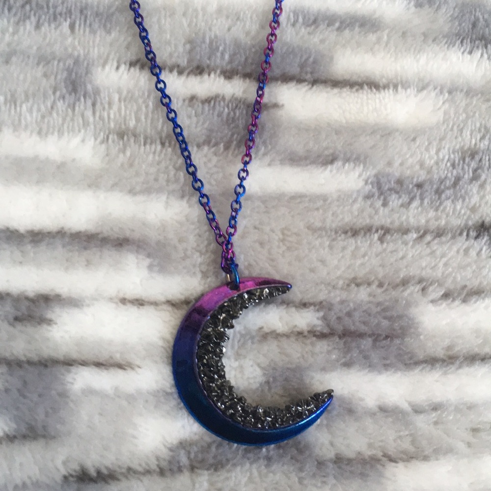 Blue & Purple Moon w/ Stone Plating Necklace